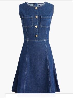 Sleeveless Dark Blue Denim A‑Line Dress